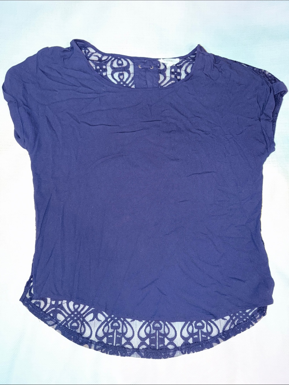 Navy Short Sleeve Lace-Back Women's Tee
